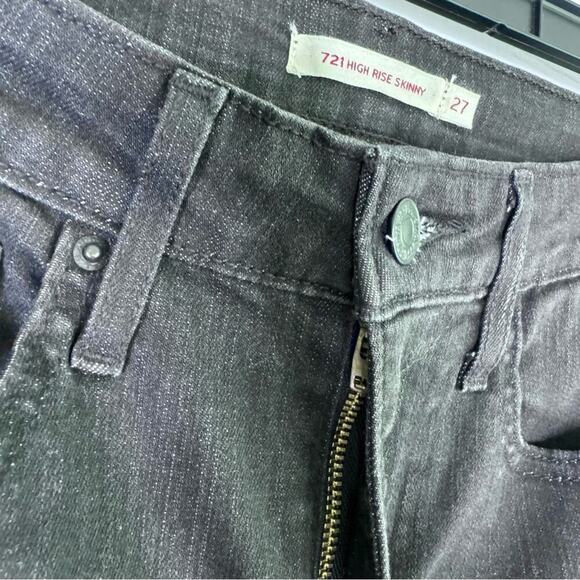 Levi's 721 High Rise Skinny Jeans Side Pinstripes Black Silver Size 27 x 30 - Picture 7 of 16